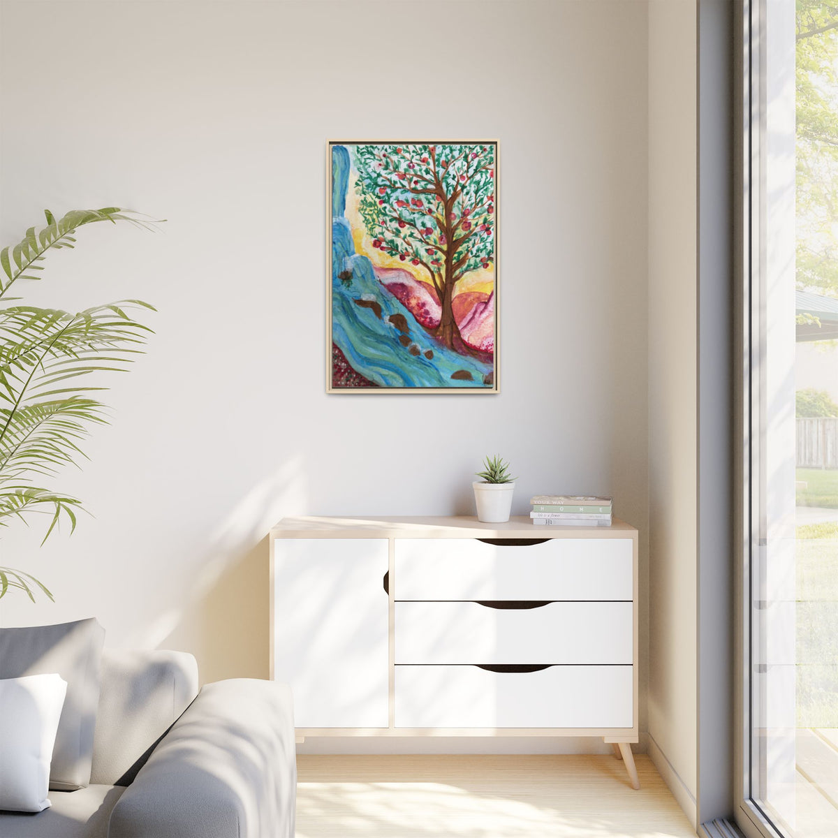 Framed Canvas Tree of Life River Landscape Wall Art – Colorful Nature Decor | NOT Ai