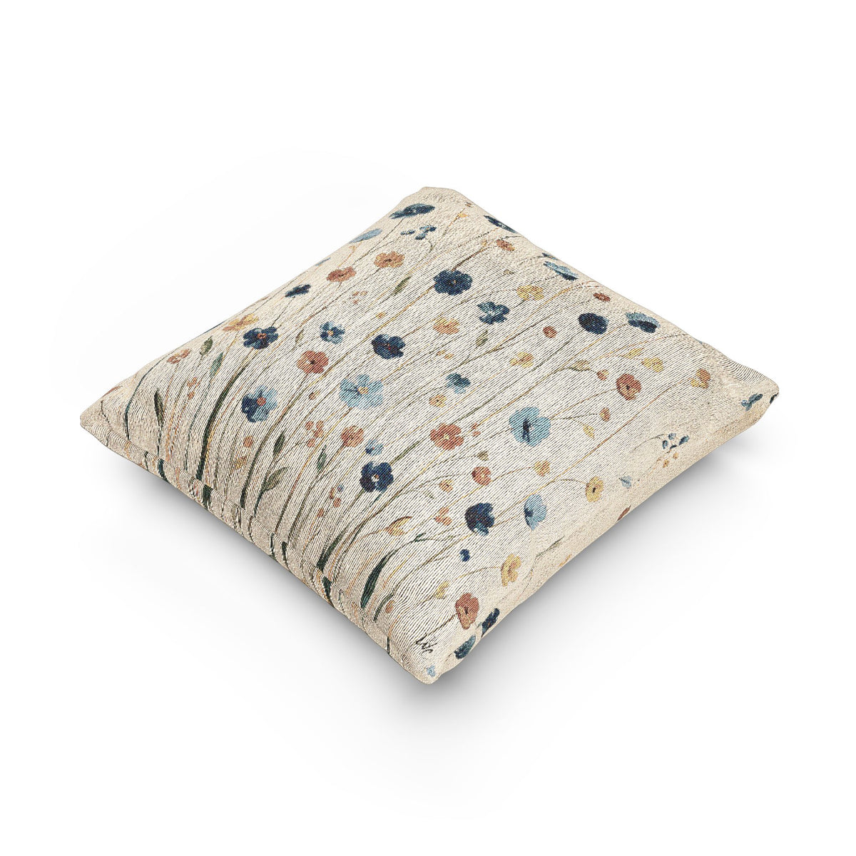 Wildflower Woven Throw Pillow | Blue and Orange Cottage Decor
