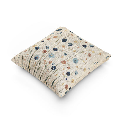 Wildflower Woven Throw Pillow | Blue and Orange Cottage Decor