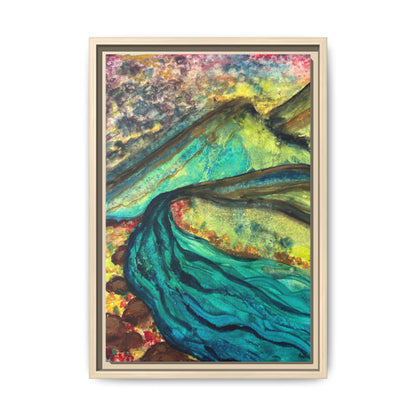 Still Waters River & Mountain Abstract Painting, Turquoise Teal Decor - Framed Canvas Wall Art | Various Sizes | NOT Ai