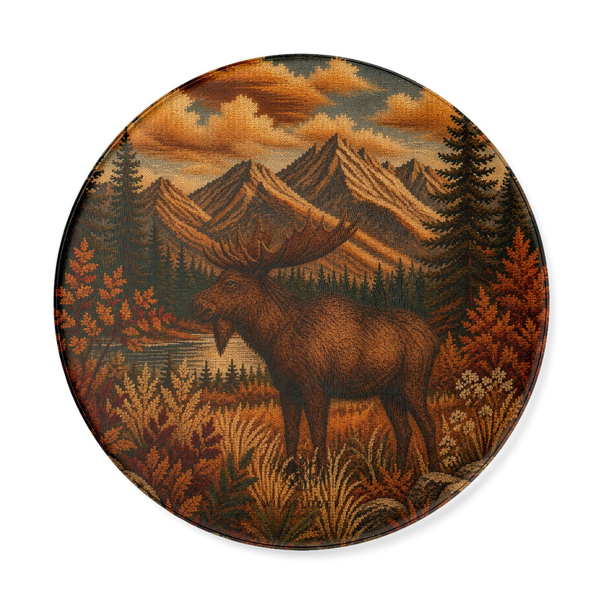 Moose Round Glass Cutting Board | Rustic Lodge Kitchen Decor