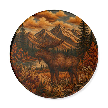 Moose Round Glass Cutting Board | Rustic Lodge Kitchen Decor