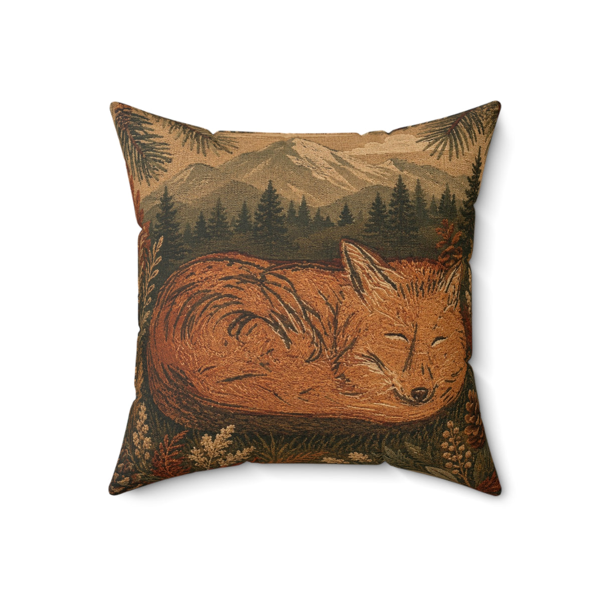 Sleeping Fox Throw Pillow | Mountain Woodland Decor