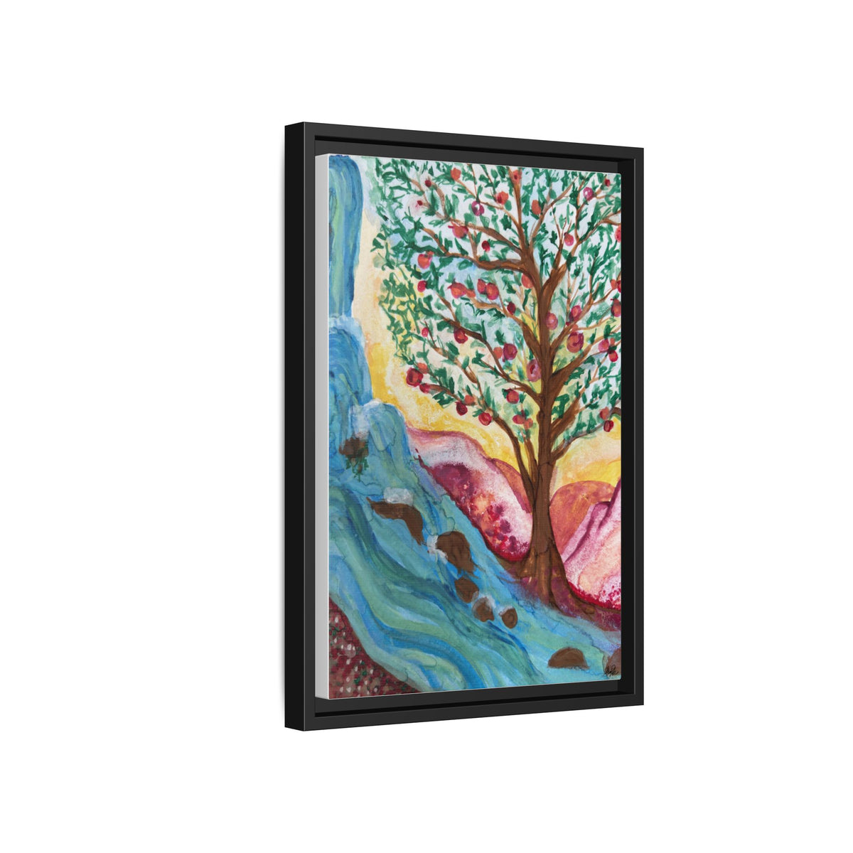 Framed Canvas Tree of Life River Landscape Wall Art – Colorful Nature Decor | NOT Ai