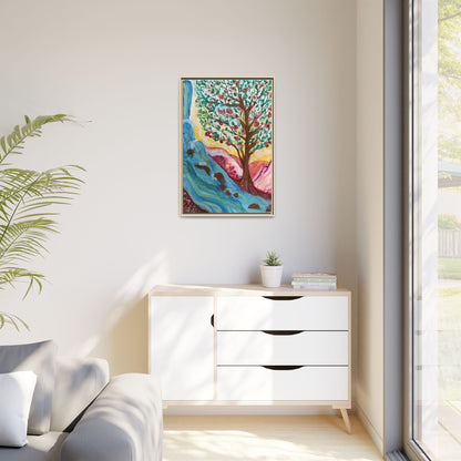 Framed Canvas Tree of Life River Landscape Wall Art – Colorful Nature Decor | NOT Ai