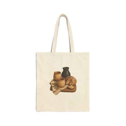 Biblical Pottery Tote Bag | Bread and Cup Christian Gift
