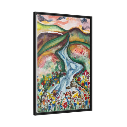 Consider the Lilies Mountain River & Wildflower Framed Canvas Wall Art