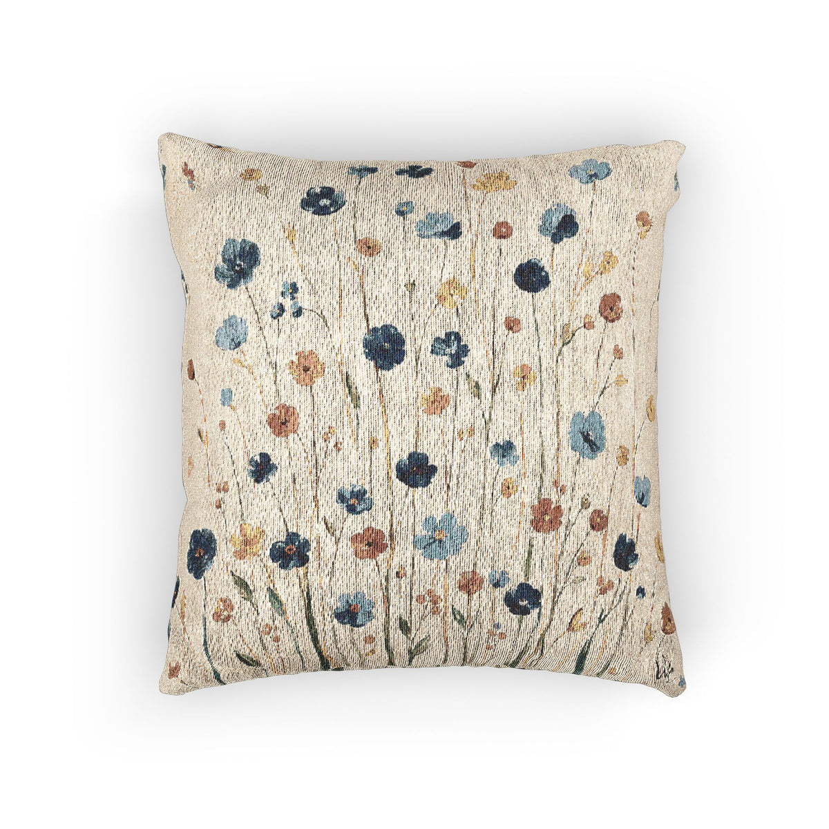 Wildflower Woven Throw Pillow | Blue and Orange Cottage Decor