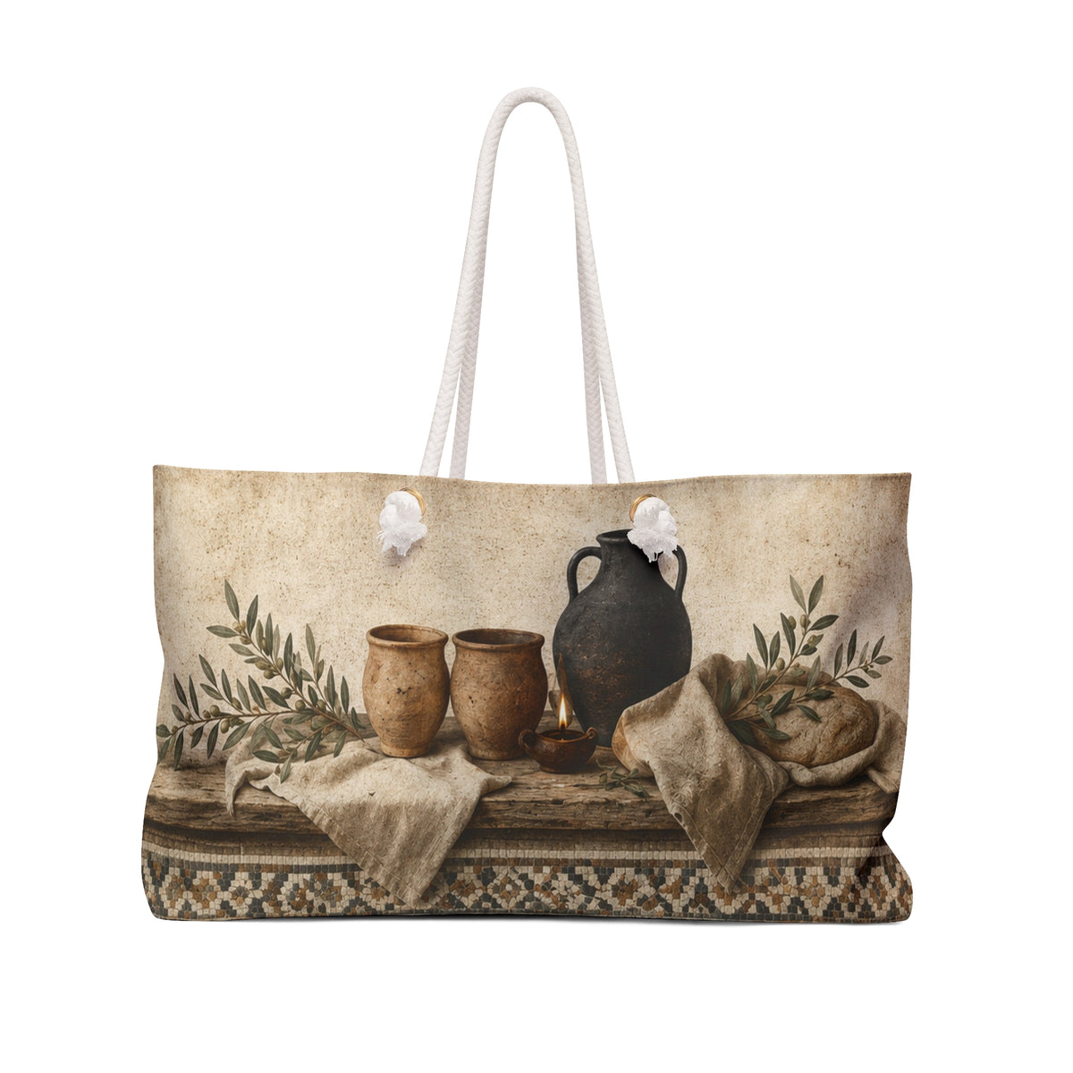 Pottery Lover Travel Bag | Olive Mosaic Overnight Tote