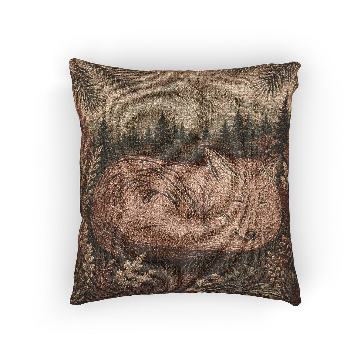 Sleeping Fox Woven Throw Pillow | Rustic Mountain Decor