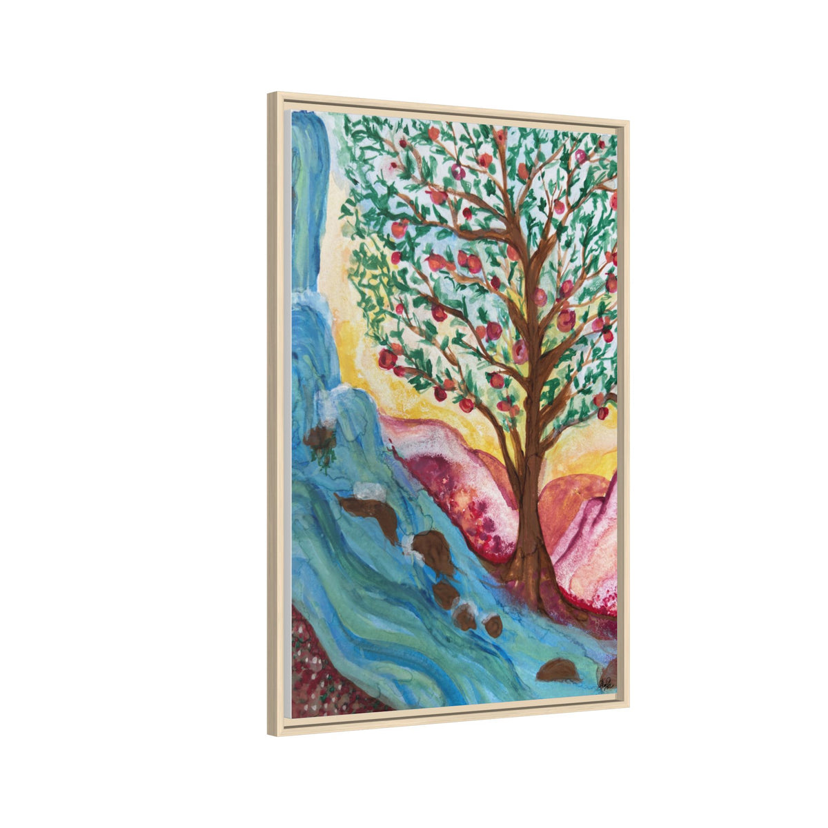 Framed Canvas Tree of Life River Landscape Wall Art – Colorful Nature Decor | NOT Ai