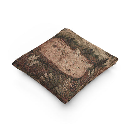 Sleeping Fox Woven Throw Pillow | Rustic Mountain Decor