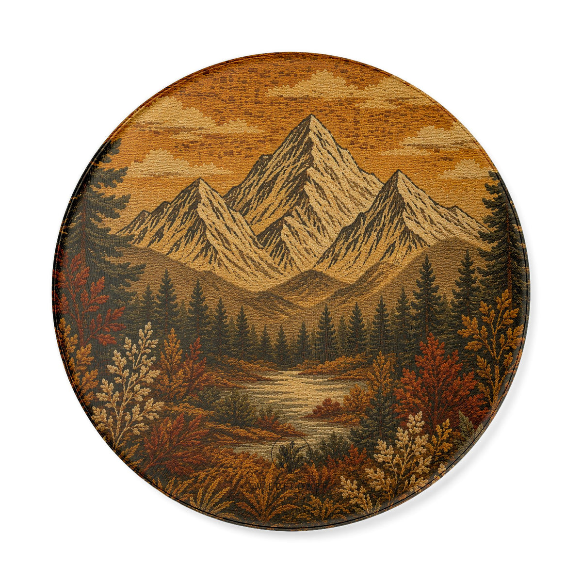 Mountain Lake Round Glass Cutting Board | Cabin Kitchen Decor
