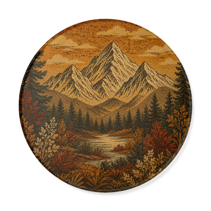 Mountain Lake Round Glass Cutting Board | Cabin Kitchen Decor