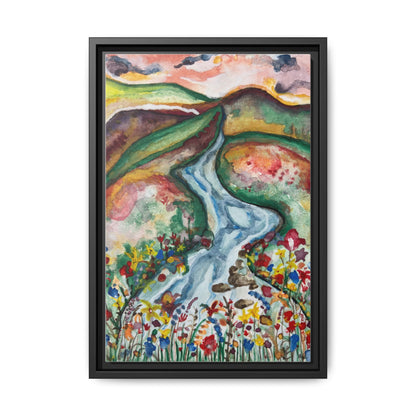 Consider the Lilies Mountain River & Wildflower Framed Canvas Wall Art