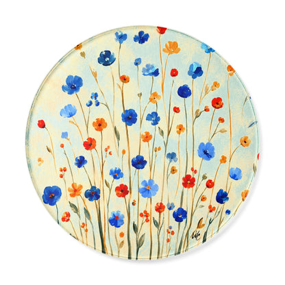 Wildflower Round Glass Cutting Board | Cottage Kitchen Decor