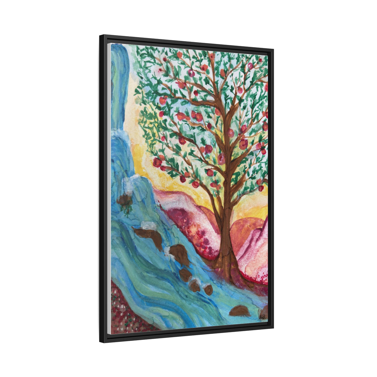 Framed Canvas Tree of Life River Landscape Wall Art – Colorful Nature Decor | NOT Ai