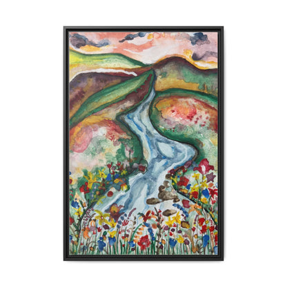 Consider the Lilies Mountain River & Wildflower Framed Canvas Wall Art