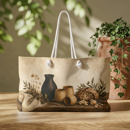 Biblical Pottery Travel Bag | Rustic Bread Table Overnight Tote