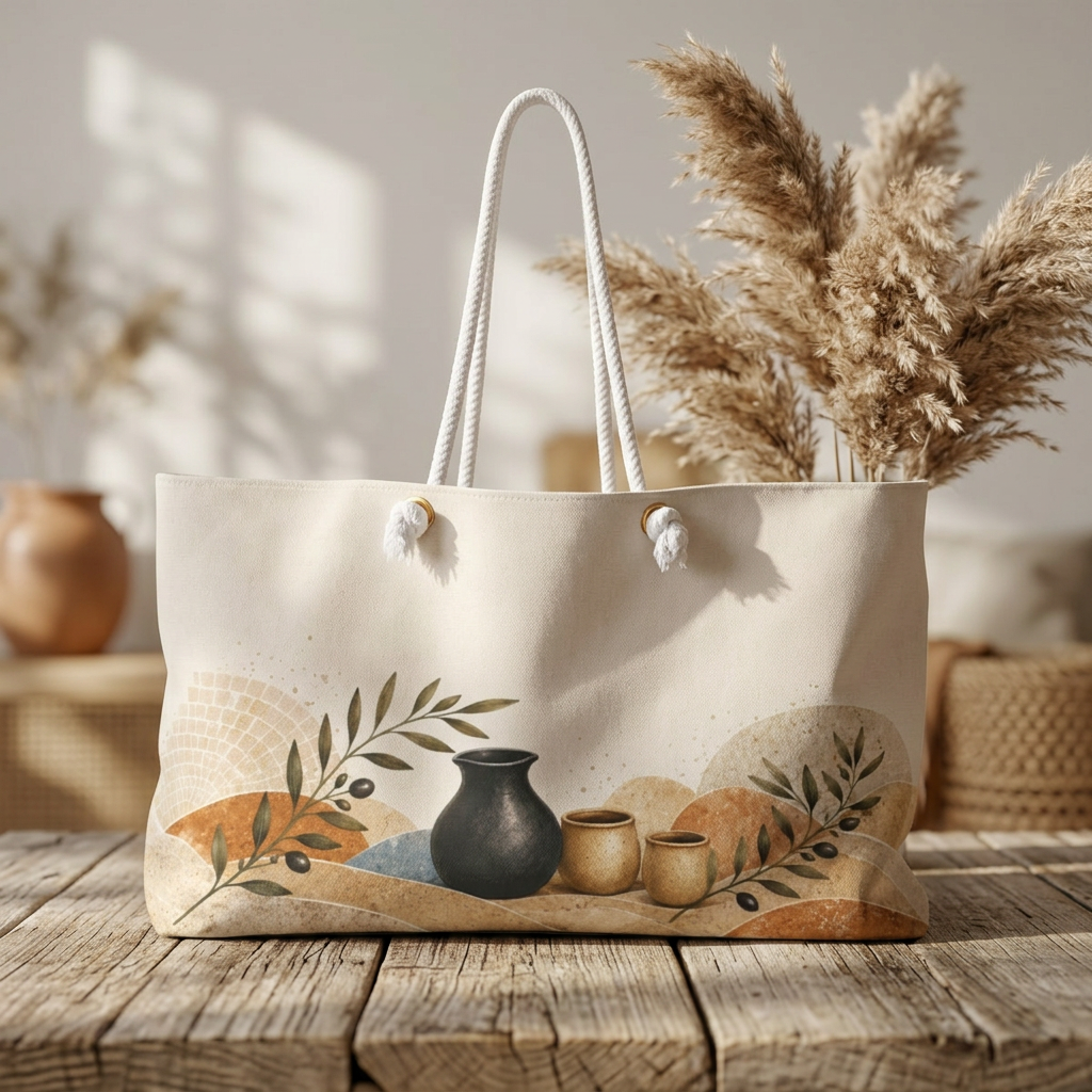 Modern Pottery Travel Bag | Mediterranean Mosaic Overnight Tote