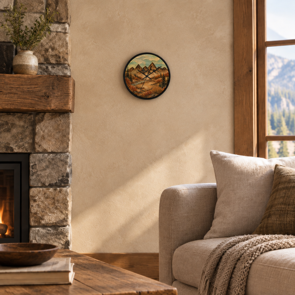 Mountain River Wall Clock, 10" | Rustic Cabin Decor