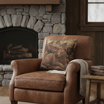 Bear Woven Throw Pillow | Rustic Woodland Cabin Decor