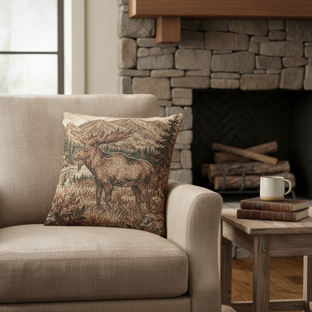 Moose Woven Throw Pillow | Alpine Cabin Lodge Decor
