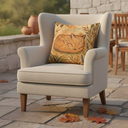 Sleeping Fox Throw Pillow | Botanical Woodland Decor