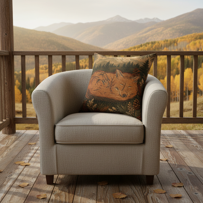 Sleeping Fox Throw Pillow | Mountain Woodland Decor