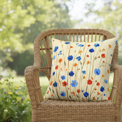 Wildflower Throw Pillow | Blue and Orange Cottage Decor