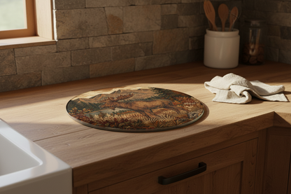 Moose Round Glass Cutting Board | Rustic Cabin Kitchen Decor