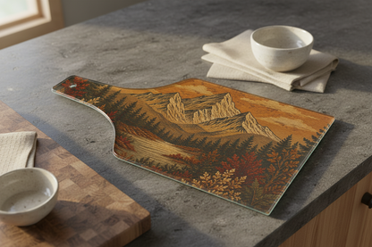 Mountain Lake Glass Cutting Board | Rustic Cabin Kitchen Decor