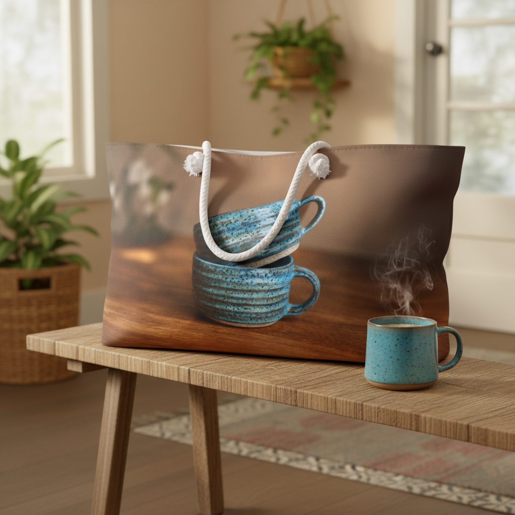 Pottery Lover Travel Bag | Blue Ceramic Mug Overnight Tote