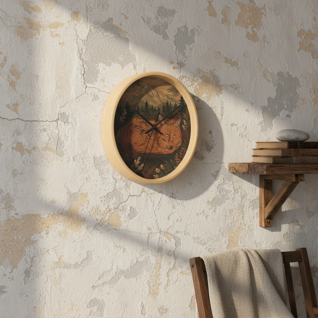 Sleeping Fox Wall Clock, 10" | Woodland Nursery Decor