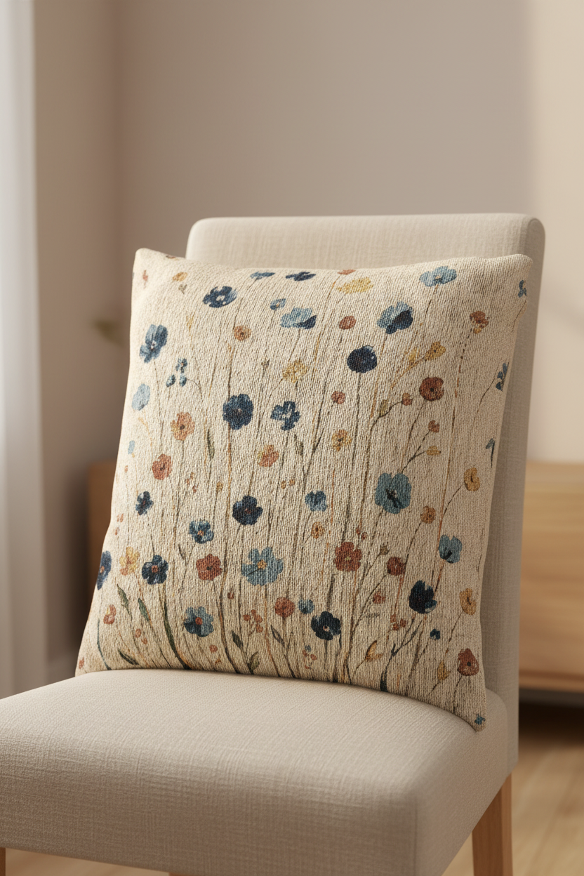 Wildflower Woven Throw Pillow | Blue and Orange Cottage Decor