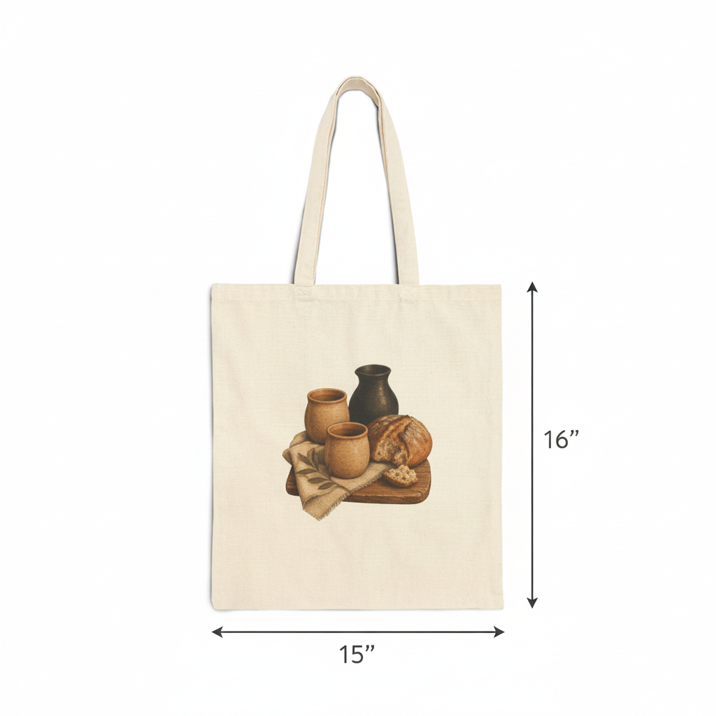 Biblical Pottery Tote Bag | Bread and Cup Christian Gift