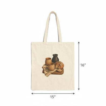 Biblical Pottery Tote Bag | Bread and Cup Christian Gift