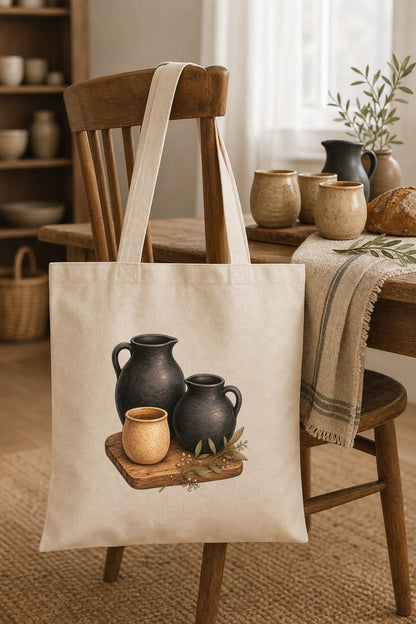 Biblical Pottery Tote Bag | Matte Black Vessel Christian Gift