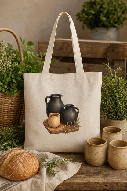 Biblical Pottery Tote Bag | Matte Black Vessel Christian Gift