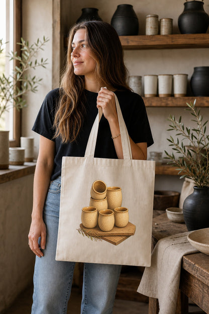 Pottery Lover Tote Bag | Natural Ceramic Tumbler Gift