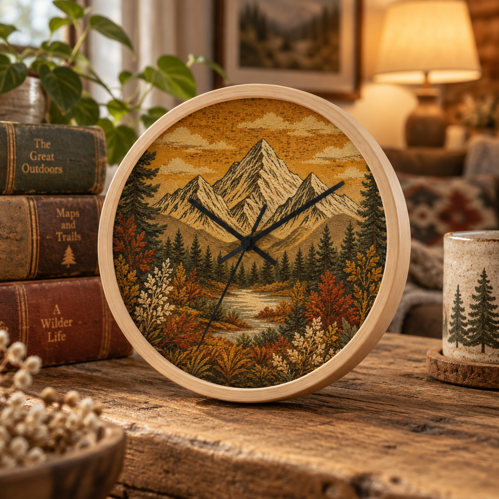 Mountain Lake Wall Clock, 10" | Rustic Cabin Decor
