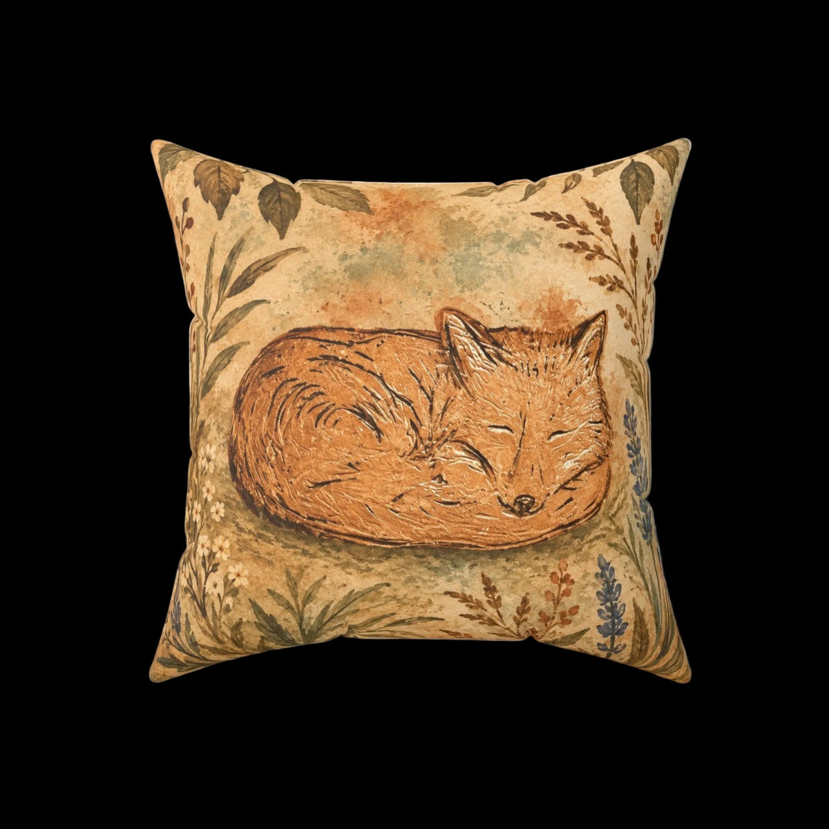 Sleeping Fox Throw Pillow | Botanical Woodland Decor