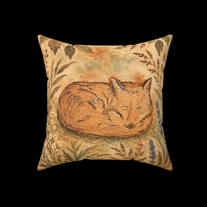 Sleeping Fox Throw Pillow | Botanical Woodland Decor
