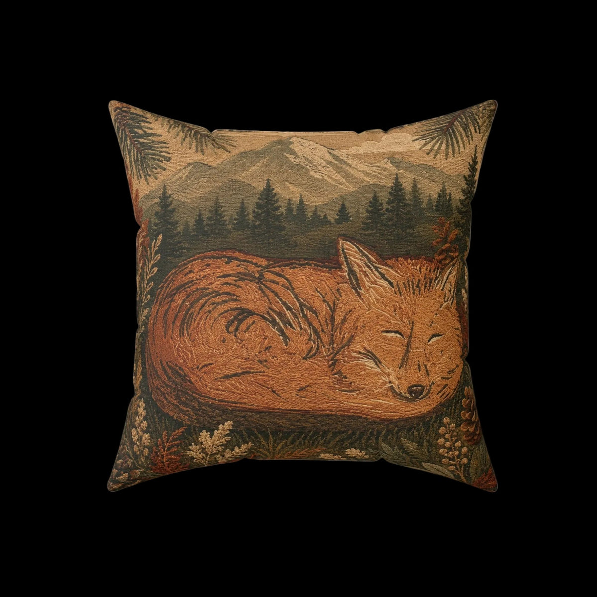 Sleeping Fox Throw Pillow | Mountain Woodland Decor