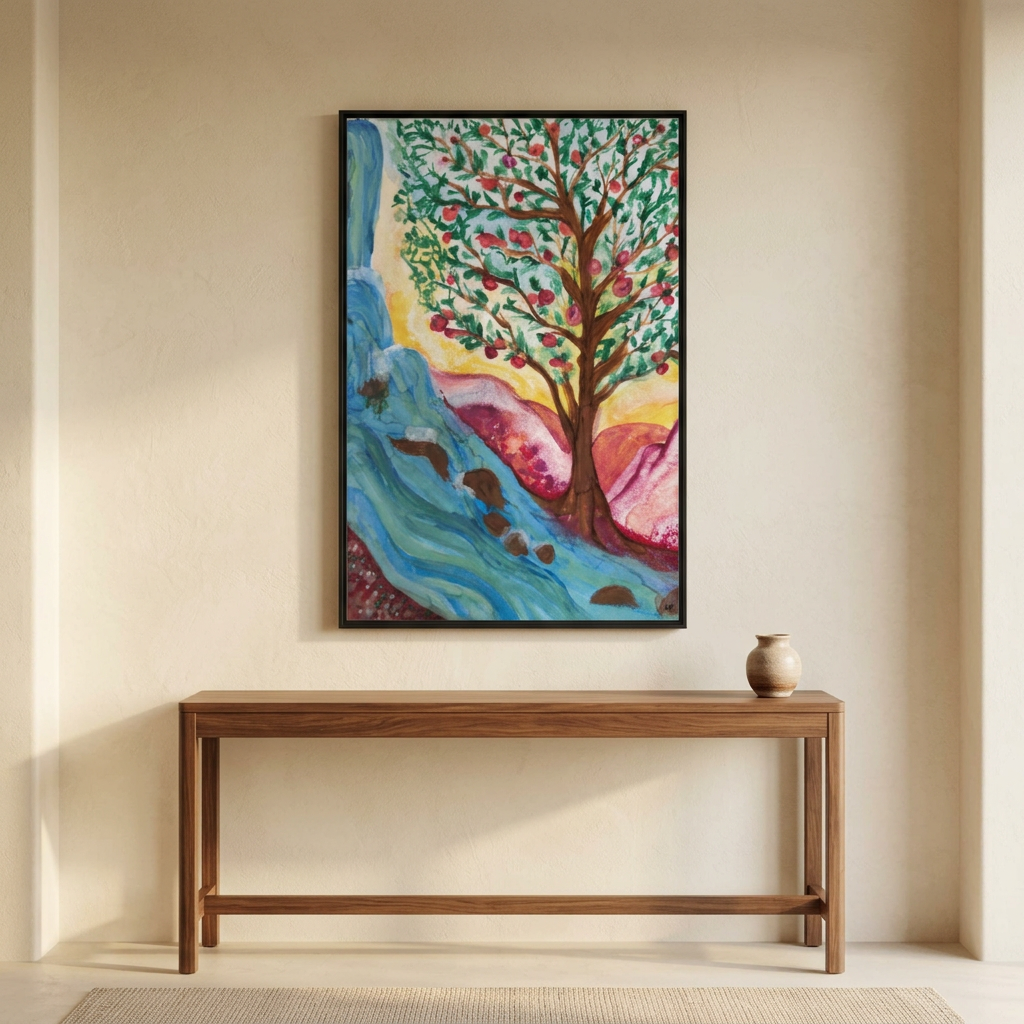 Framed Canvas Tree of Life River Landscape Wall Art – Colorful Nature Decor | NOT Ai
