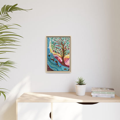 Framed Canvas Tree of Life River Landscape Wall Art – Colorful Nature Decor | NOT Ai