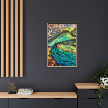 Still Waters River & Mountain Abstract Painting, Turquoise Teal Decor - Framed Canvas Wall Art | Various Sizes | NOT Ai