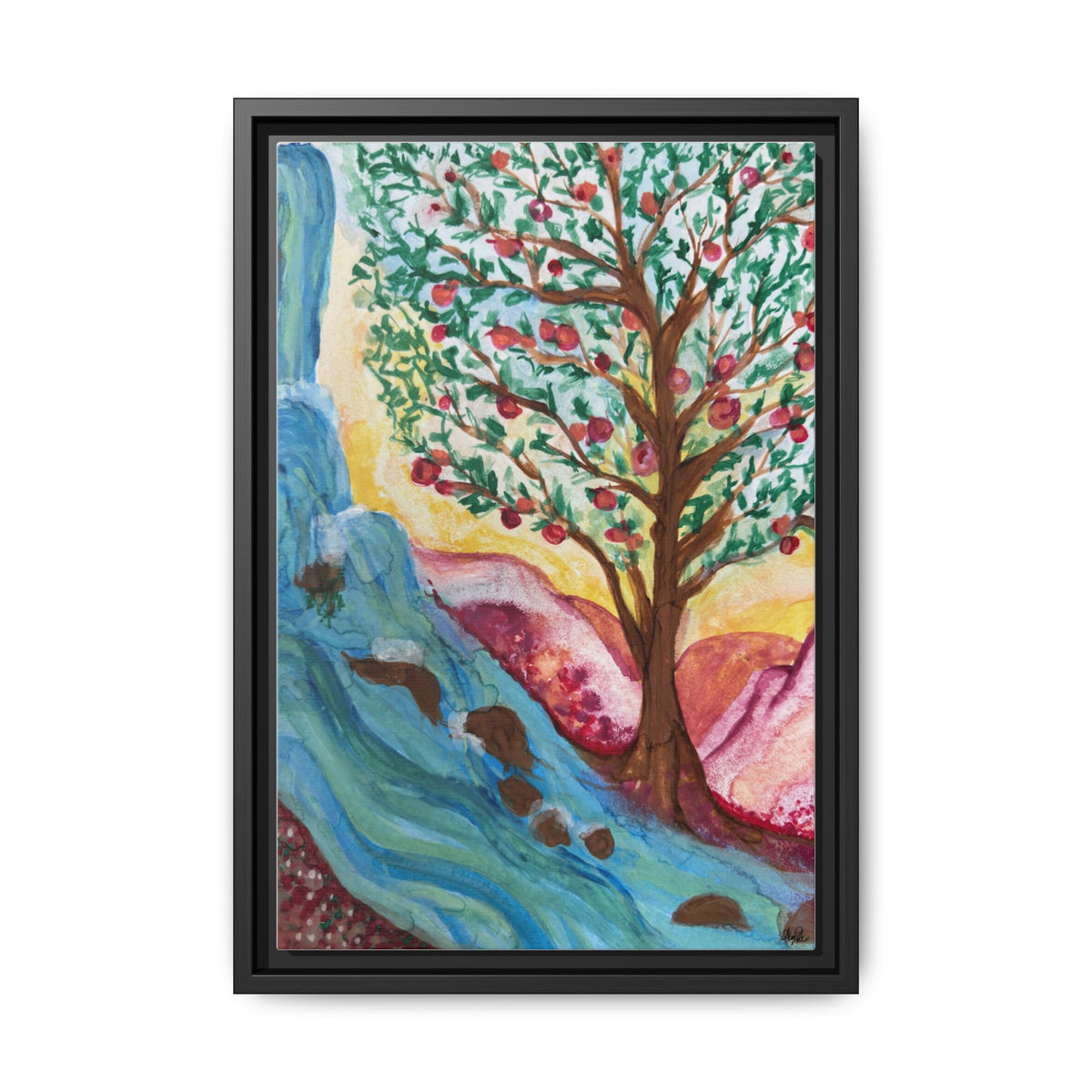 Framed Canvas Tree of Life River Landscape Wall Art – Colorful Nature Decor | NOT Ai