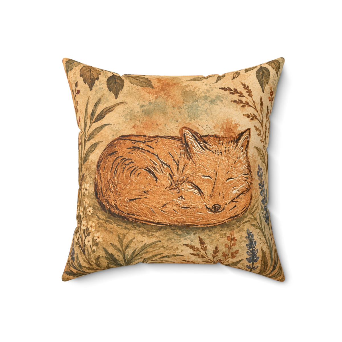 Sleeping Fox Throw Pillow | Botanical Woodland Decor