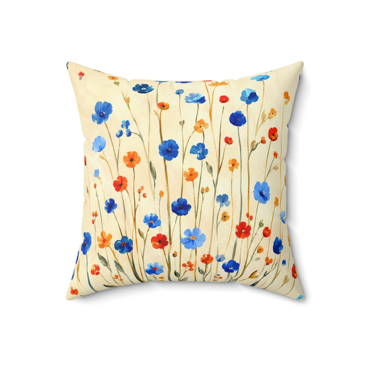 Wildflower Throw Pillow | Blue and Orange Cottage Decor